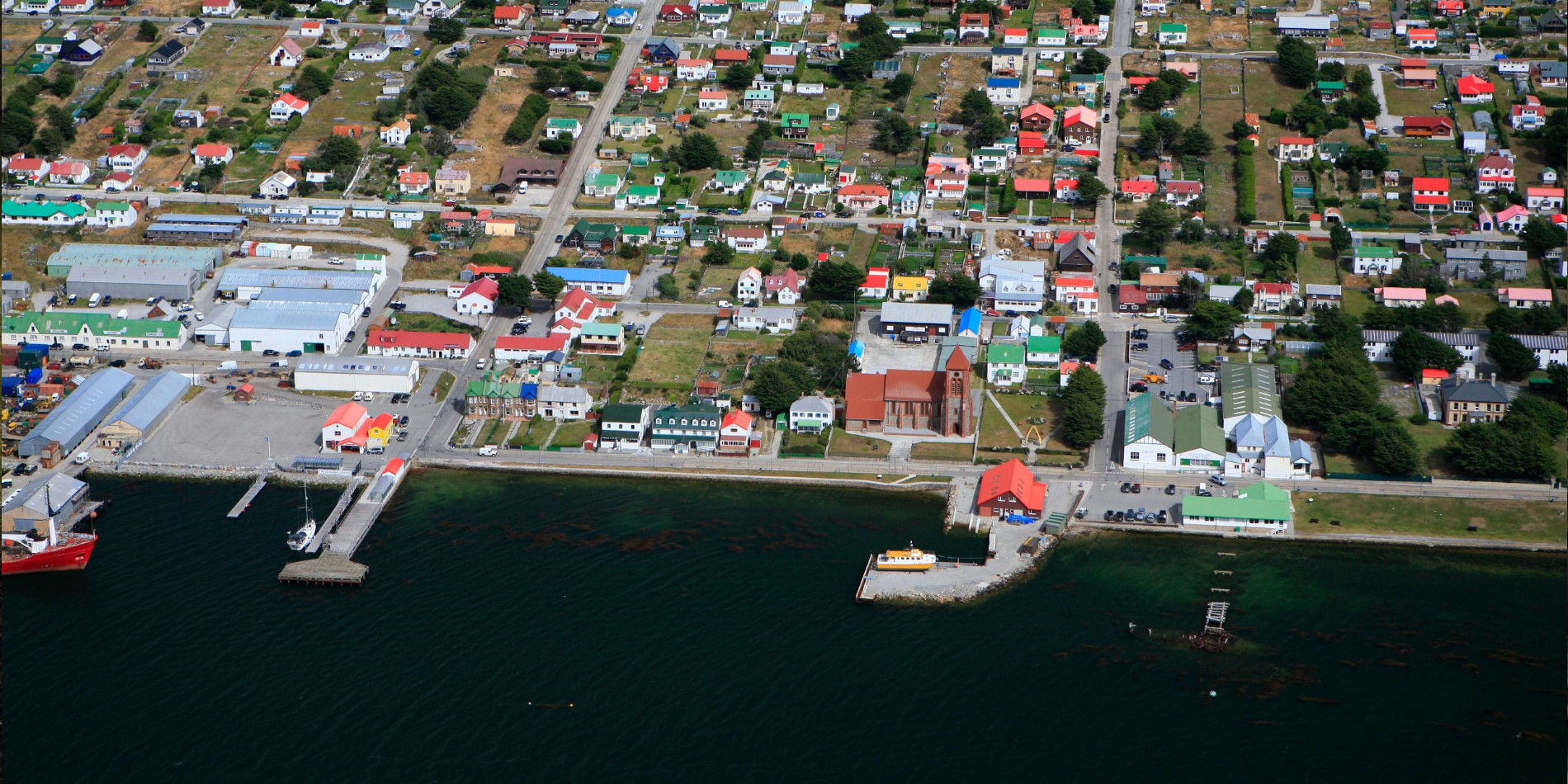 Luftfoto af Port Stanley, Falklandsøerne.