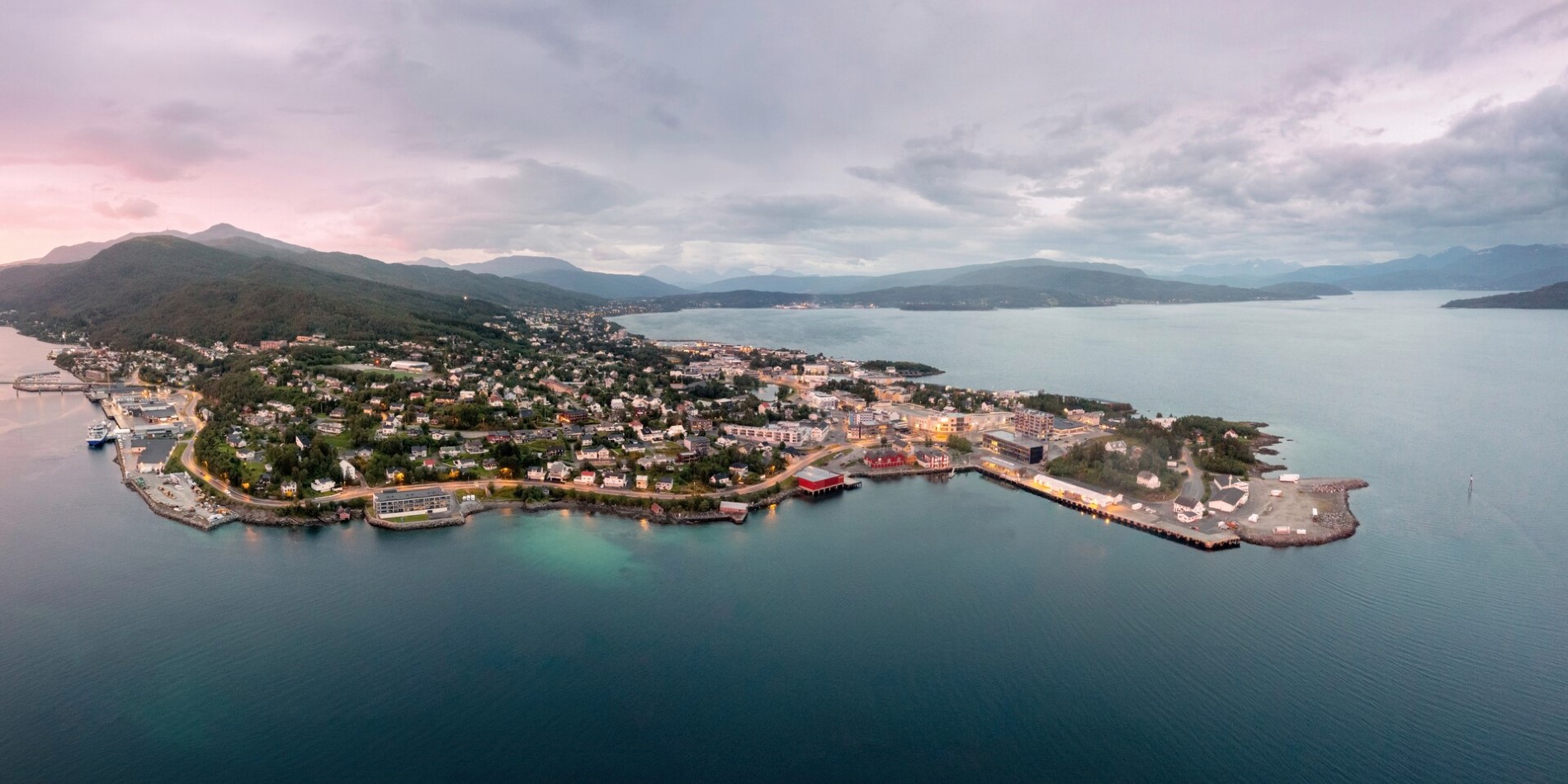 Aerial view of the port of Finnsnes in Norway
